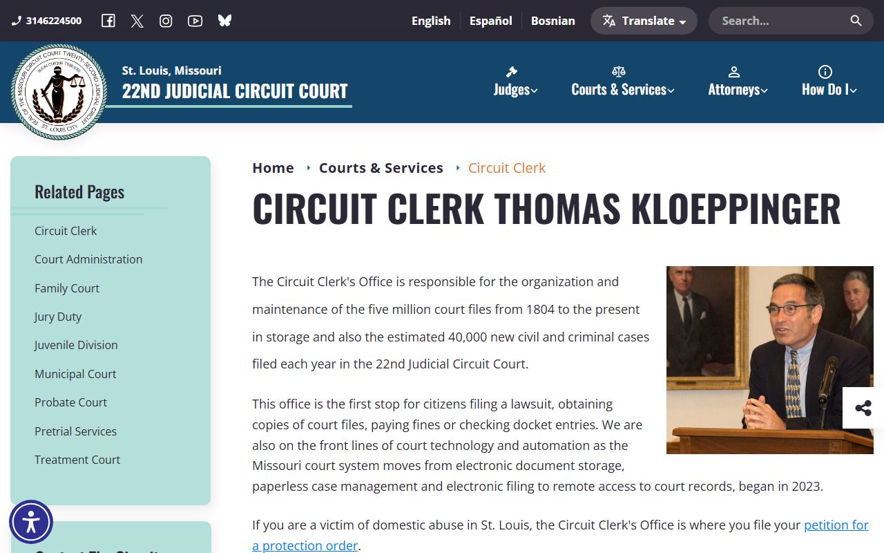 St. Louis City County Circuit Clerk records office page
