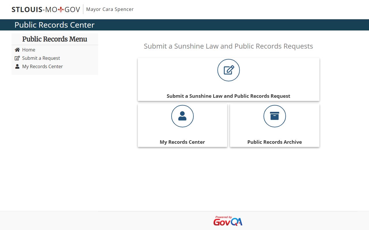 St. Louis City County GOVQA Sunshine public records portal