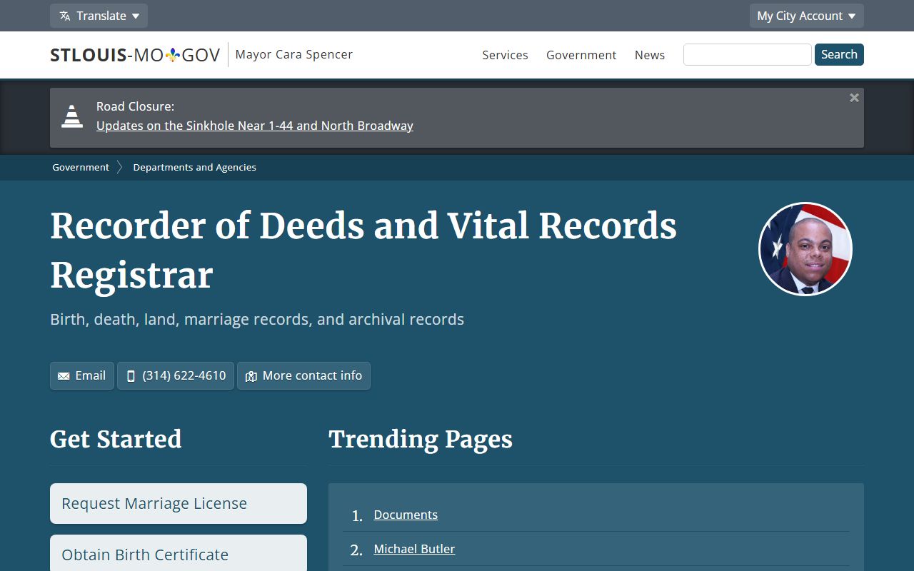 St. Louis City County Recorder records office separate from Circuit Clerk