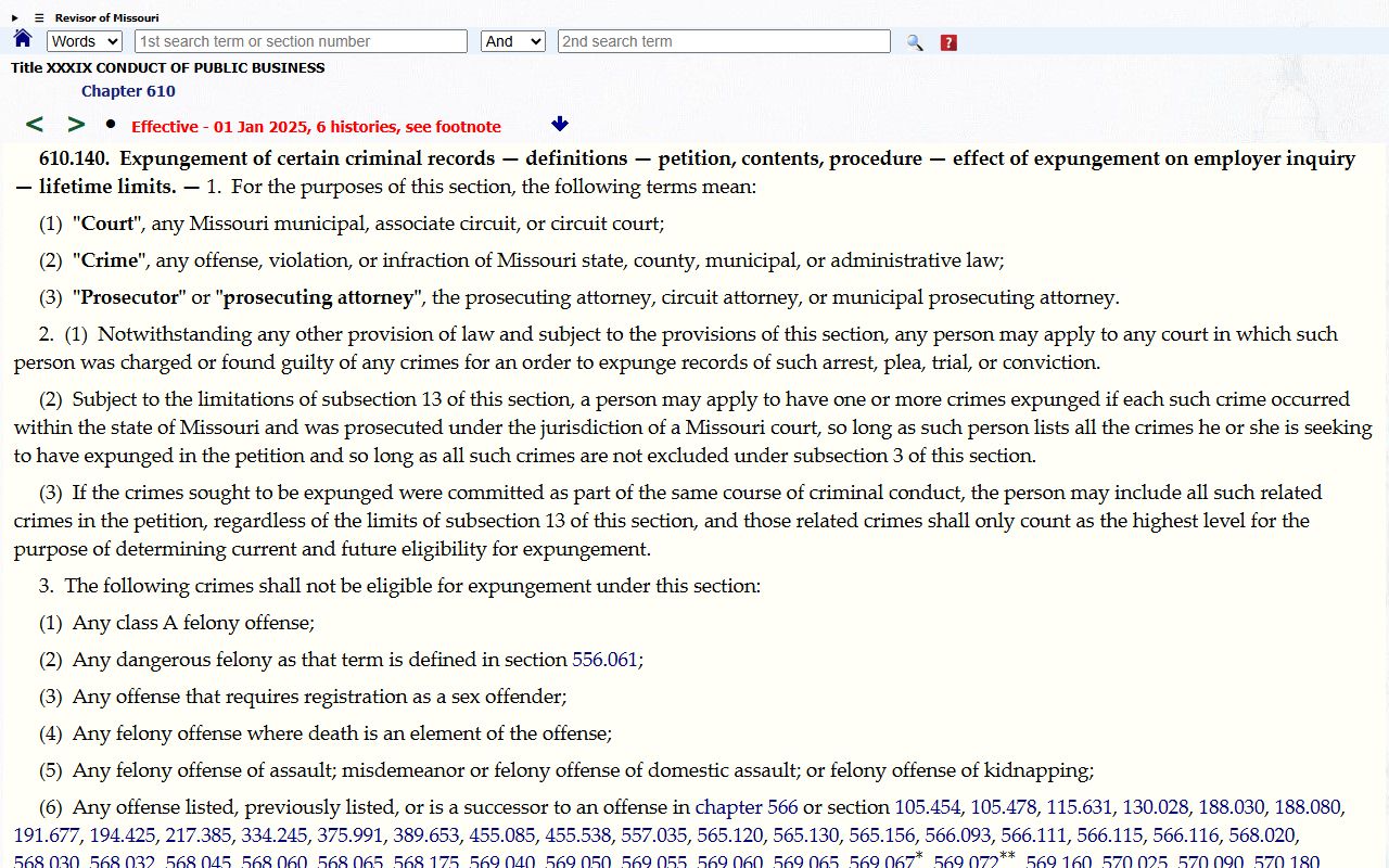 St. Louis City County court charges criminal conviction expungement RSMo 610.140