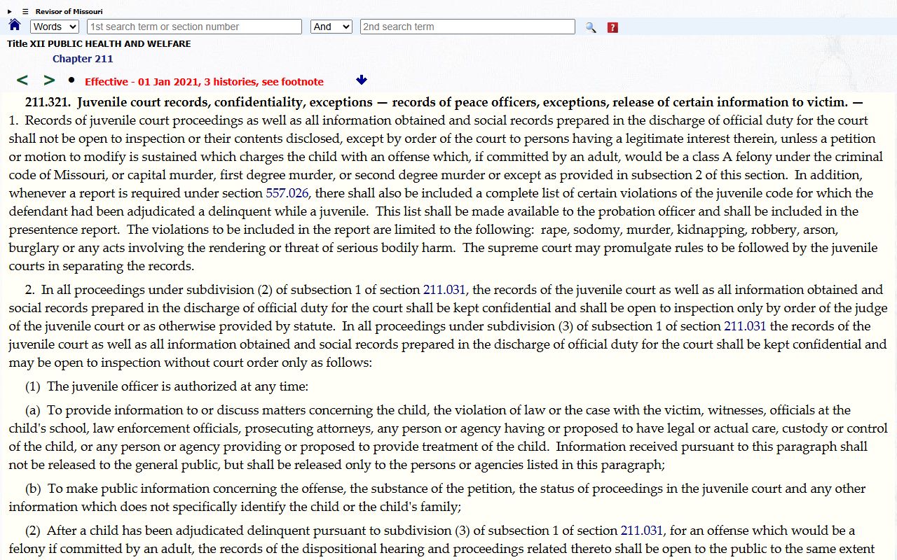 St. Louis City County arrest records juvenile court confidentiality RSMo 211.321