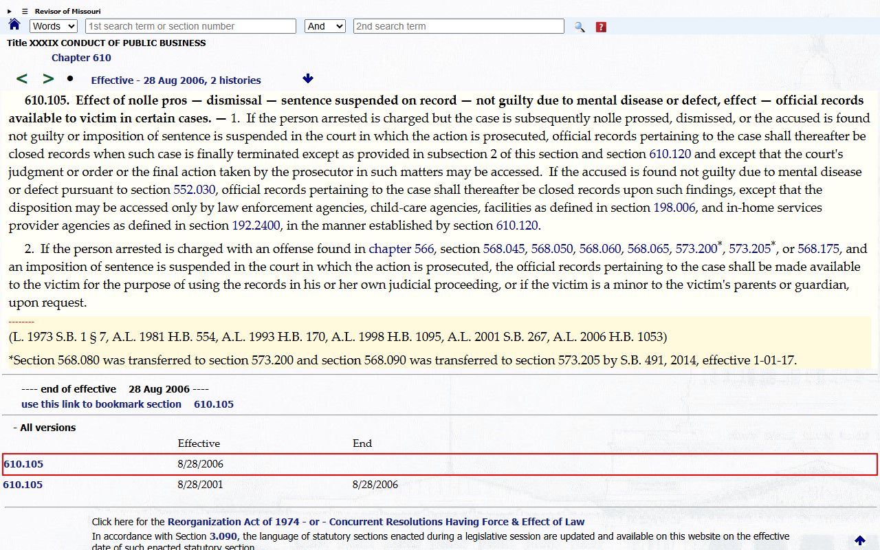 St. Louis City County arrest records closed criminal records RSMo 610.105