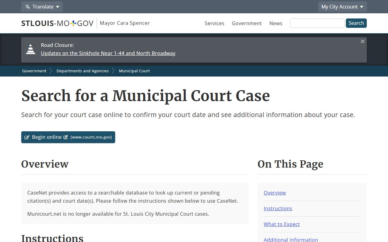 St. Louis City County court dockets municipal case search instructions