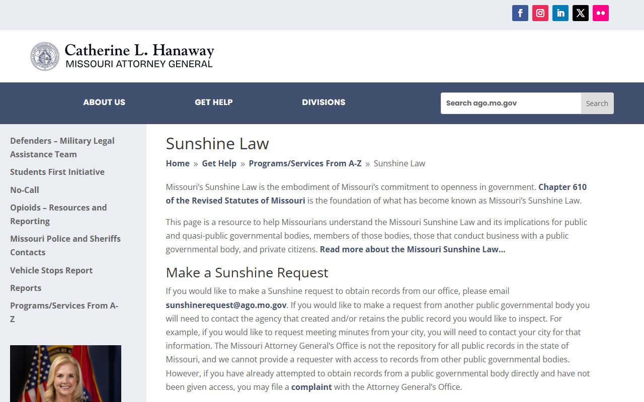St. Louis City County court records Missouri Attorney General Sunshine Law overview