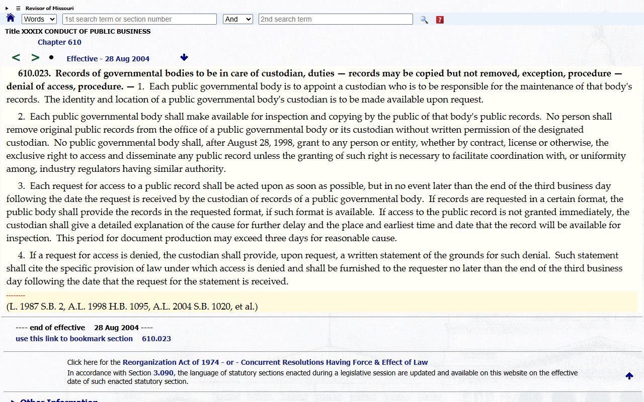 St. Louis City County court records public record custodian statute
