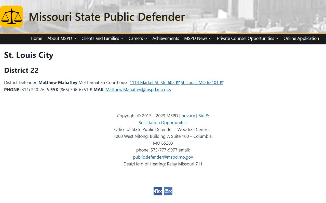 St. Louis City County criminal court records Public Defender District 22
