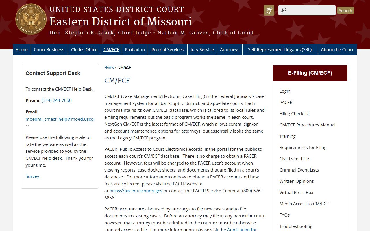 St. Louis City County federal district court CM ECF access