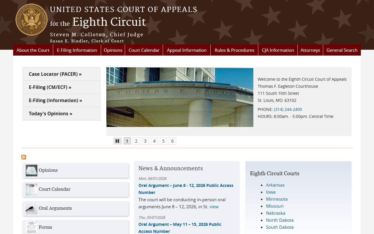 St. Louis City County federal appellate court Eighth Circuit records