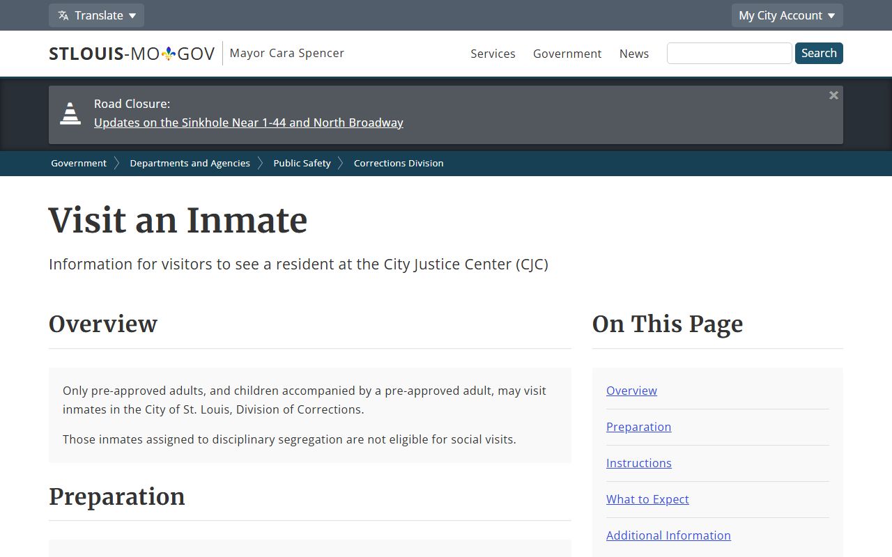 St. Louis City inmate records visitation schedule and approval rules