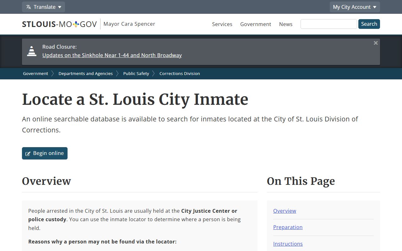 St. Louis City inmate records locate a St. Louis City inmate service page
