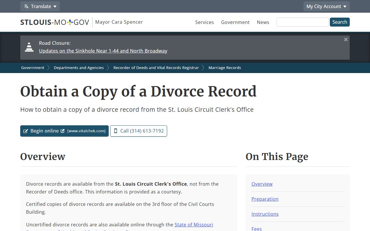 St. Louis City County divorce records copy guidance