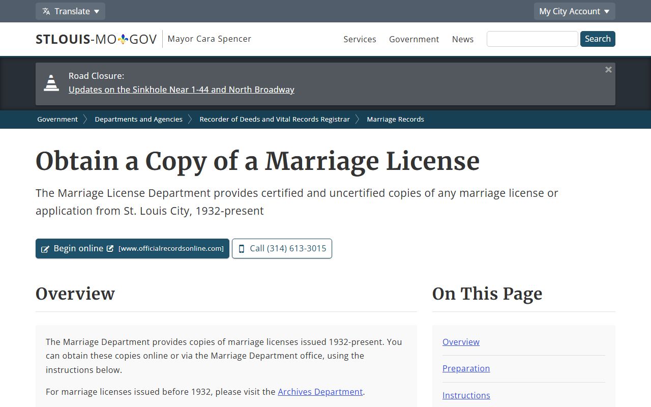 St. Louis City County marriage records copy request methods