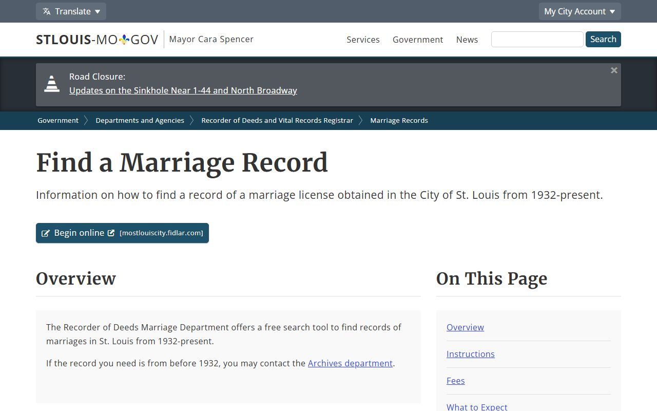 St. Louis City County marriage records free search page