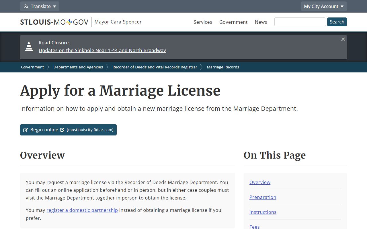 St. Louis City County marriage license application process