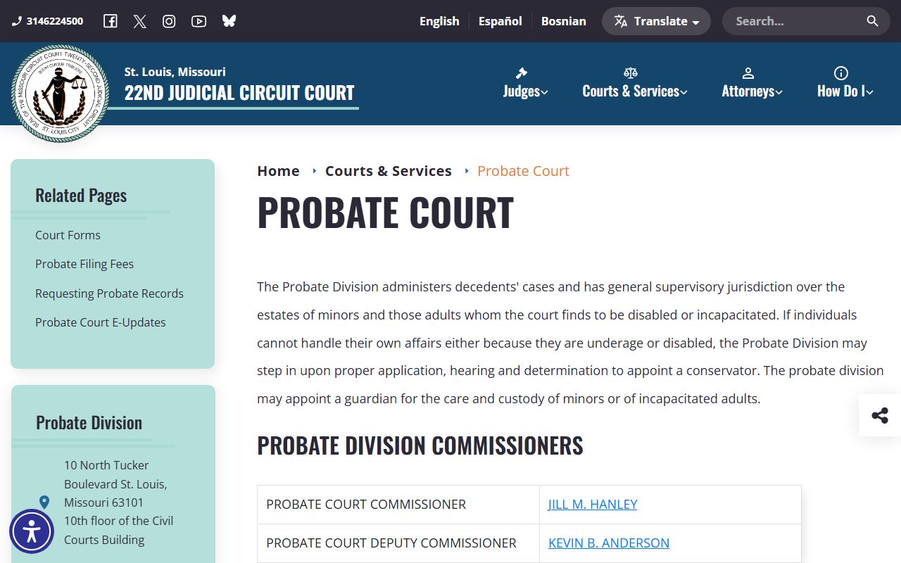 St. Louis City County probate records Probate Division overview