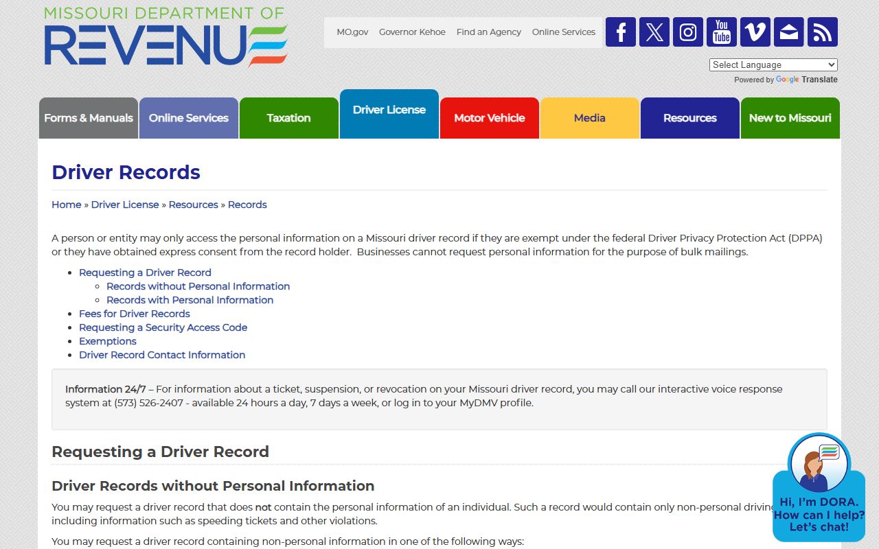 St. Louis City traffic court records Missouri driver record request rules