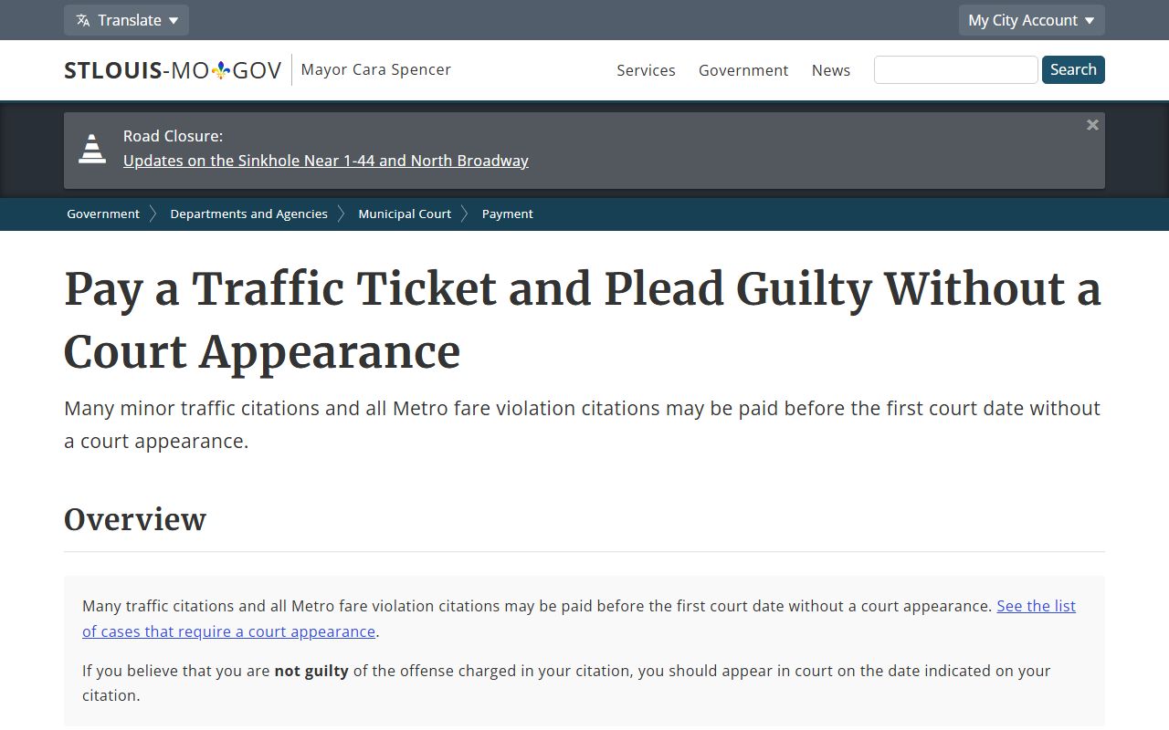 St. Louis City traffic court records traffic ticket payment instructions