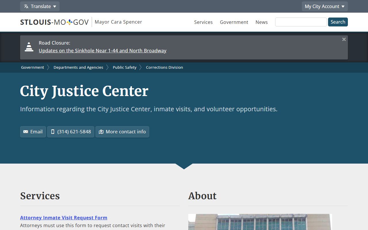 St. Louis City warrant records City Justice Center facility page