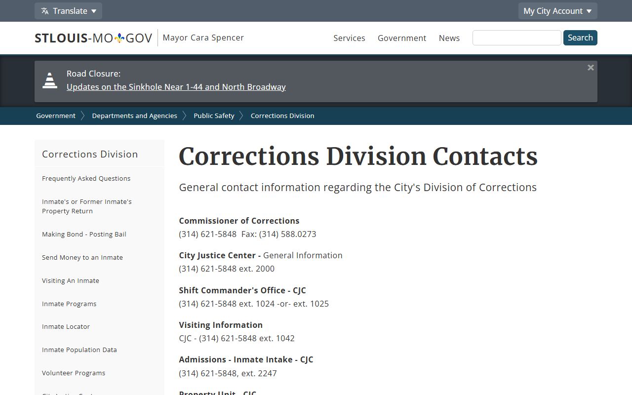 St. Louis City warrant records Corrections Division contact extensions